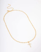 Gold Plated Diamante Cross Ball Link Pendant Necklace