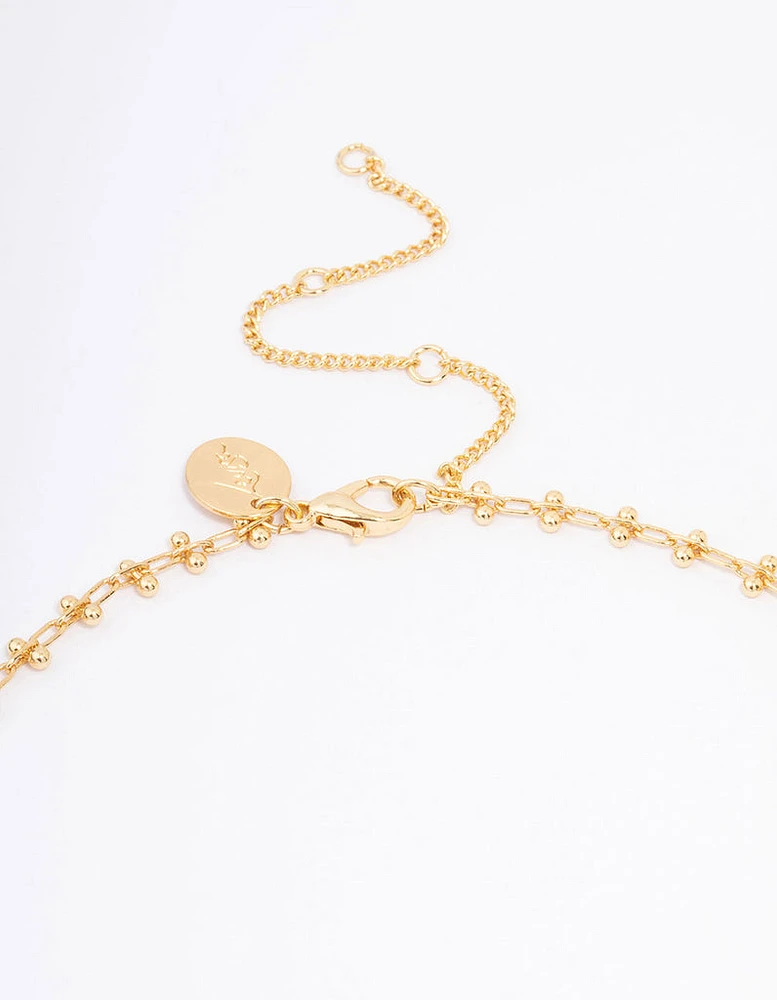 Gold Plated Diamante Cross Ball Link Pendant Necklace