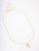 Gold Plated Diamante Round Cross Pendant Necklace