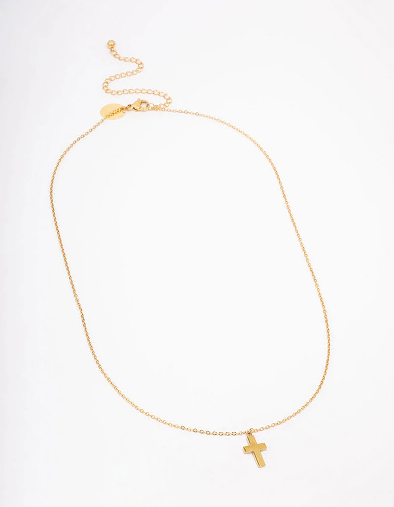 Gold Plated Plain Mini Cross Pendant Necklace