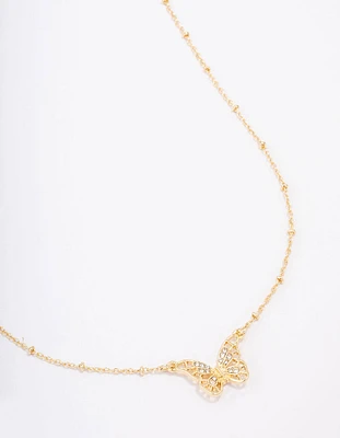Gold Plated Diamante Filigree Butterfly Pendant Necklace
