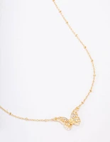 Gold Plated Diamante Filigree Butterfly Pendant Necklace