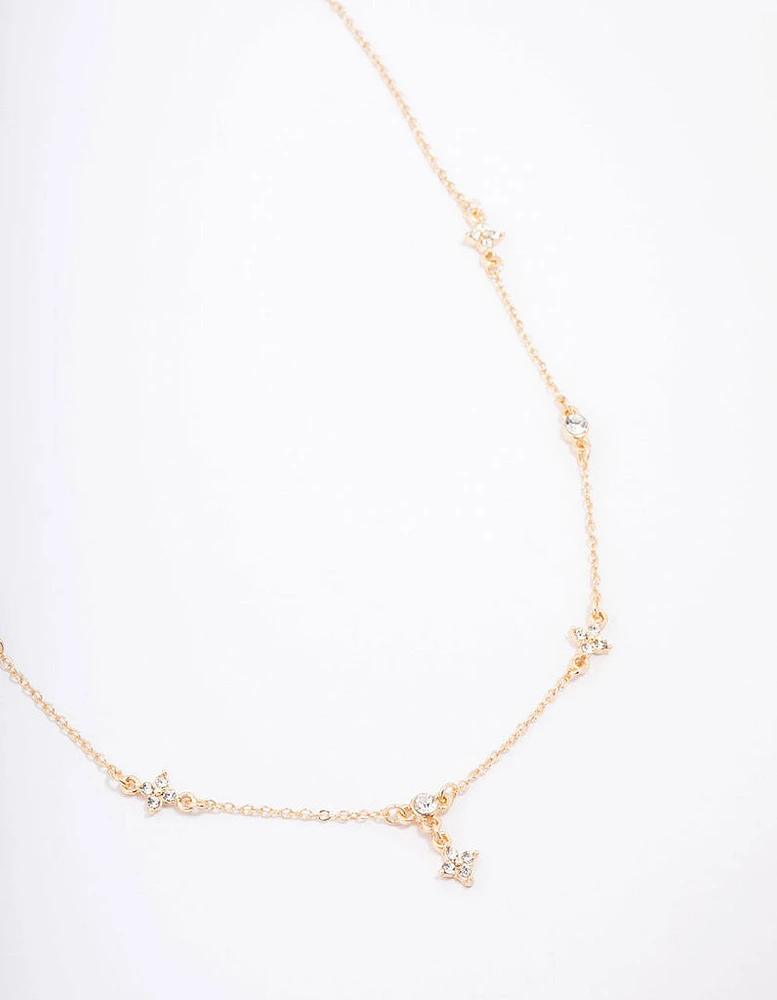 Gold Plated Diamante Station Pendant Necklace