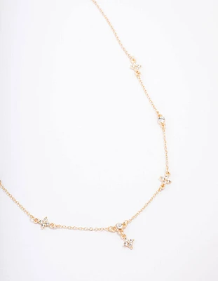 Gold Plated Diamante Station Pendant Necklace