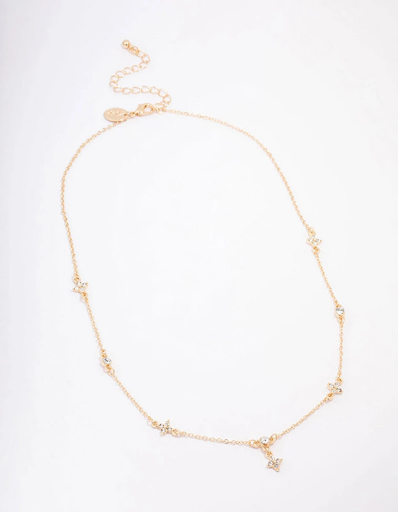 Gold Plated Diamante Station Pendant Necklace