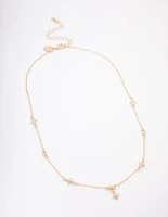 Gold Plated Diamante Station Pendant Necklace