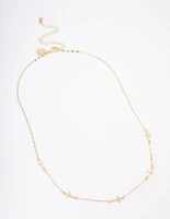 Gold Plated Simple Cross Station Chain Necklace