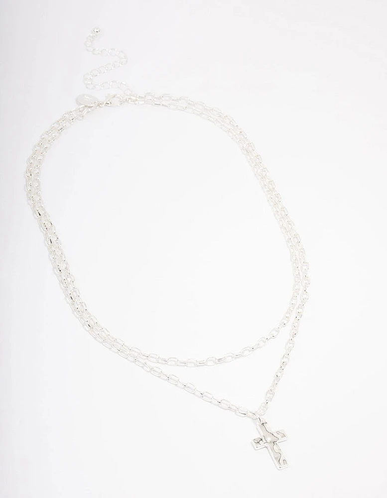 Silver Plated Chunky Cross Layered Necklace