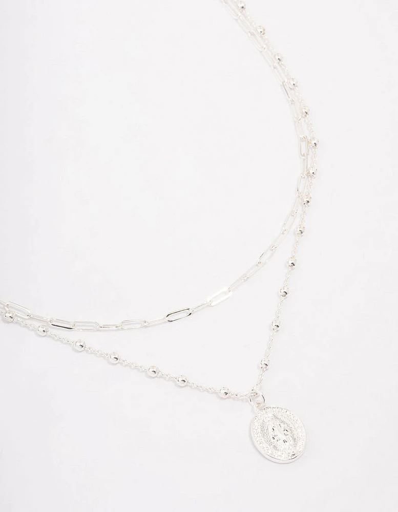 Silver Plated Coin Station Layered Necklace