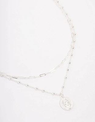 Silver Plated Coin Station Layered Necklace