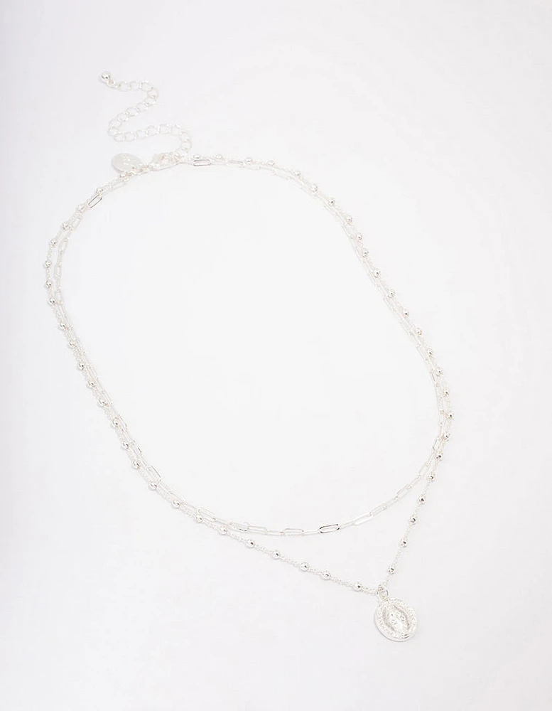 Silver Plated Coin Station Layered Necklace