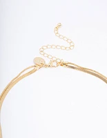 Gold Plated Plain Cross Snake Layered Necklace
