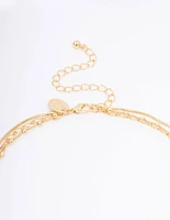 Gold Plated Large Coin Triple Layered Necklace