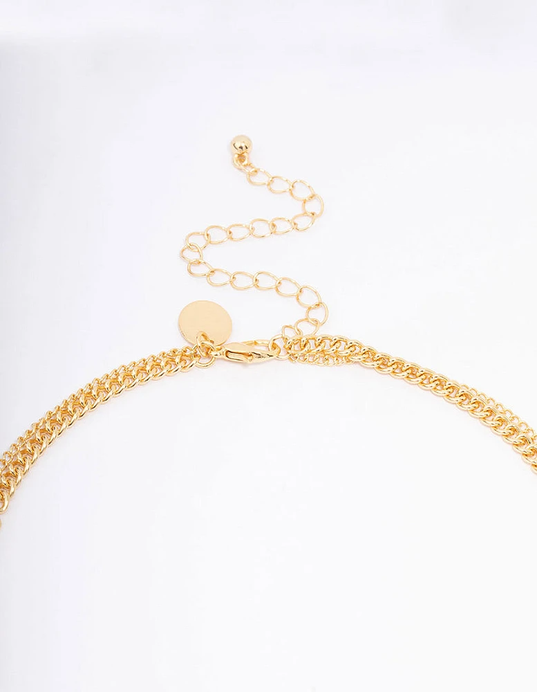 Gold Plated Diamante Cross Layered Curb Necklace