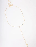 Gold Plated Cubic Zirconia Cross Lariat Necklace