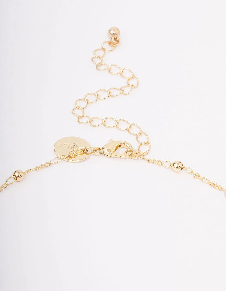 Gold Plated Coin & Cross Lariat Necklace