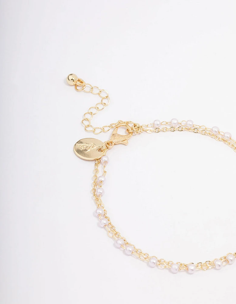 Gold Plated Diamante & Pearl Layered Bracelet