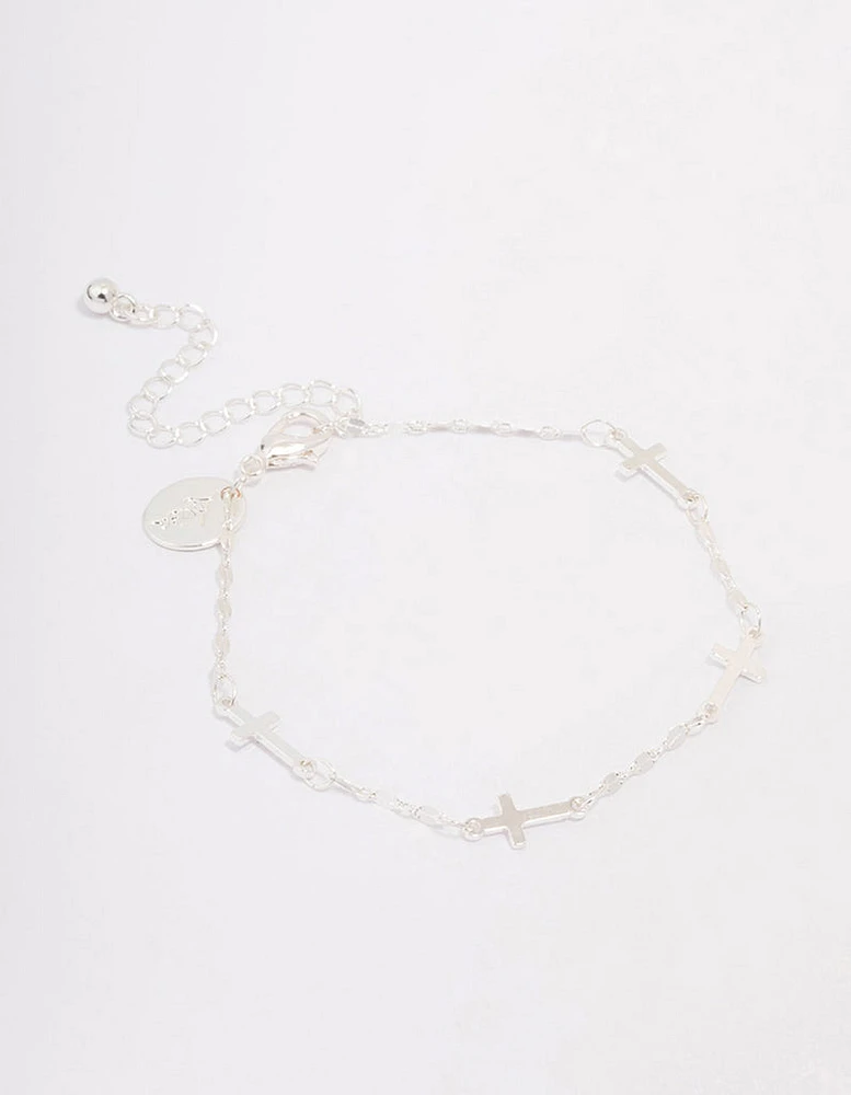 Silver Plated Station Cross Chain Bracelet