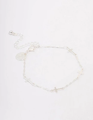 Silver Plated Station Cross Chain Bracelet