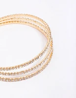 Gold Medium Triple Row Diamante Hoop Earrings