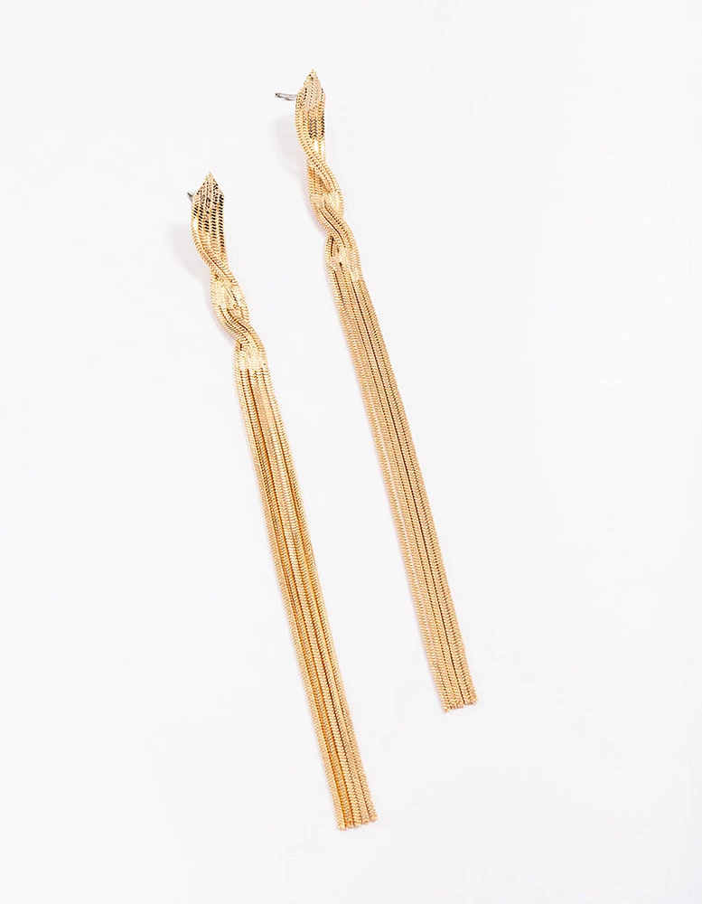 Gold Twisted Cupchain Drop Earrings