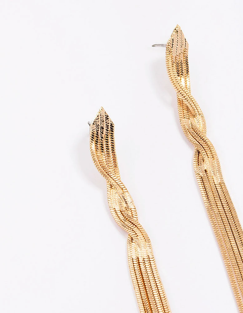 Gold Twisted Cupchain Drop Earrings