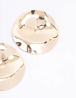 Gold Large Circular Coin Stud Earrings