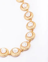 Gold Hammered Diamante Round Necklace