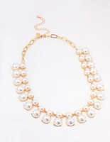 Gold Pearl Duo Row Statement Necklace