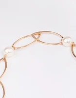 Gold Oval Pearl Link Chain Necklace