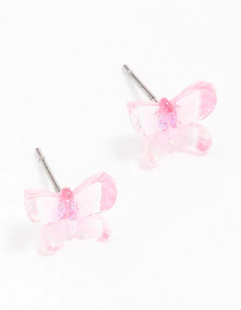 Acrylic Glitter Butterfly Stud Earrings