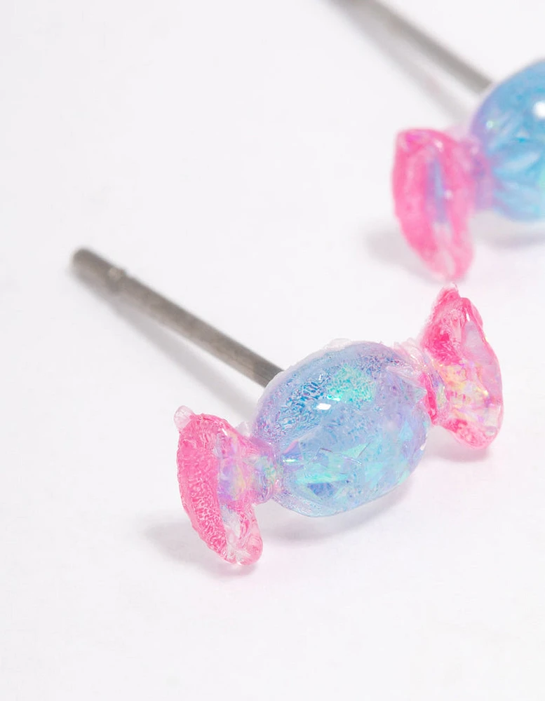 Acrylic Pink & Blue Candy Stud Earrings