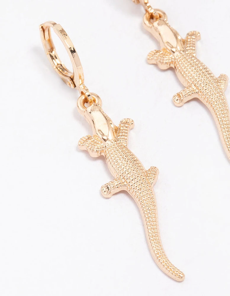 Gold Alligator Drop Huggie Hoop Earrings