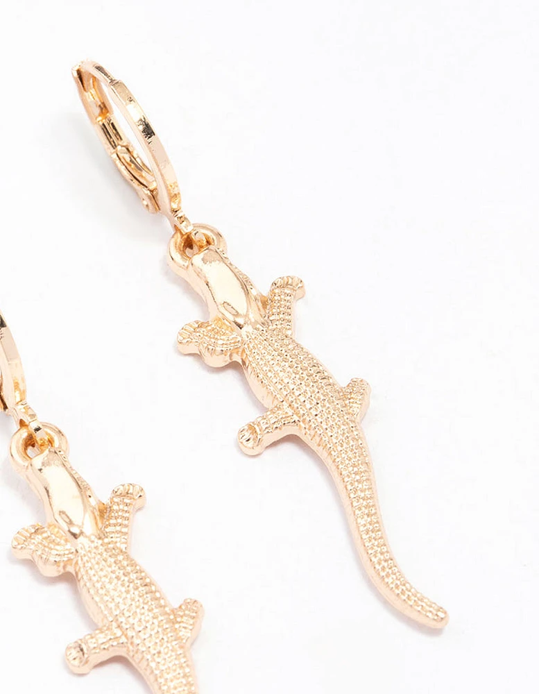 Gold Alligator Drop Huggie Hoop Earrings