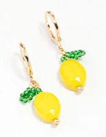 Gold Lemon Charm Huggie Hoop Earrings