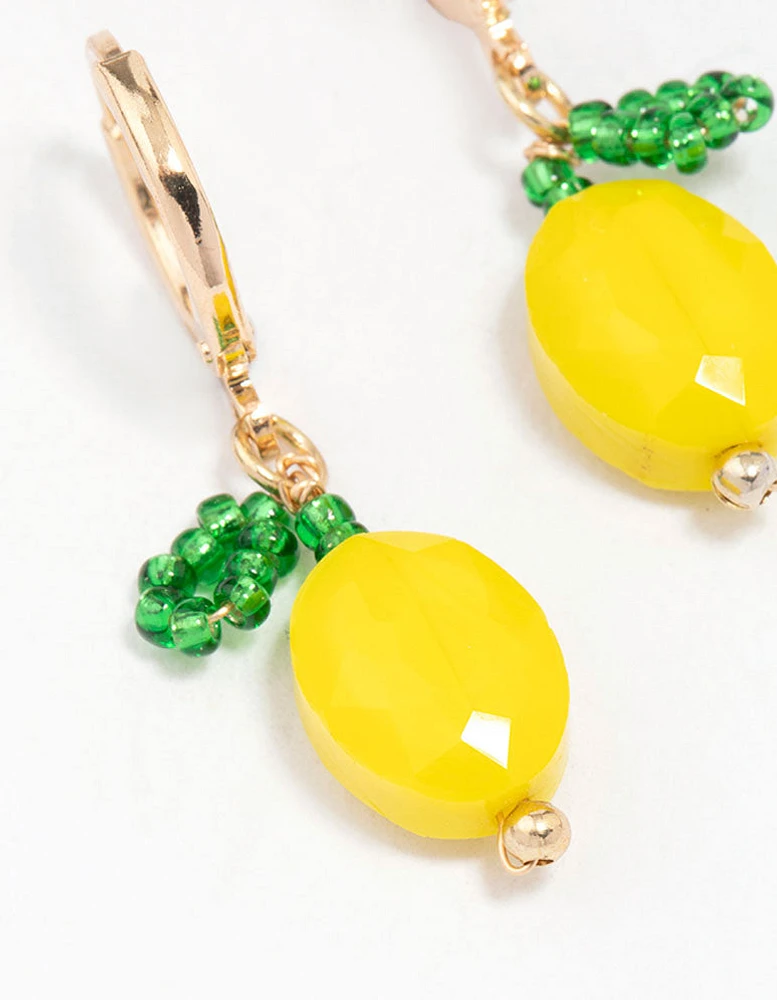 Gold Lemon Charm Huggie Hoop Earrings