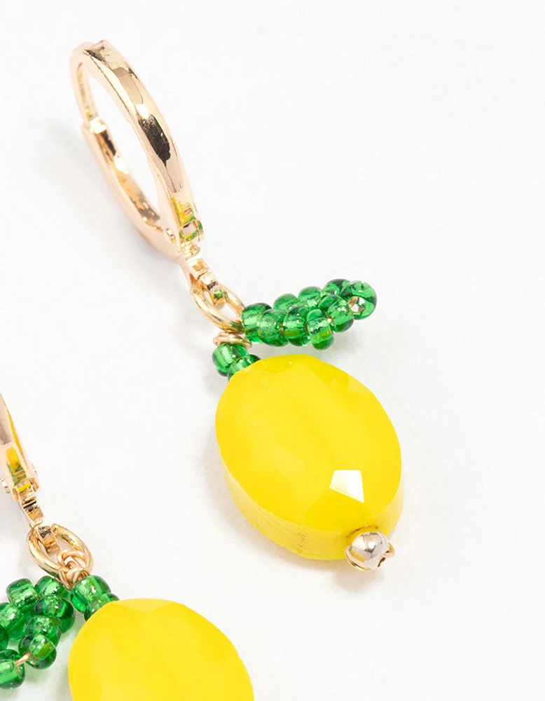 Gold Lemon Charm Huggie Hoop Earrings