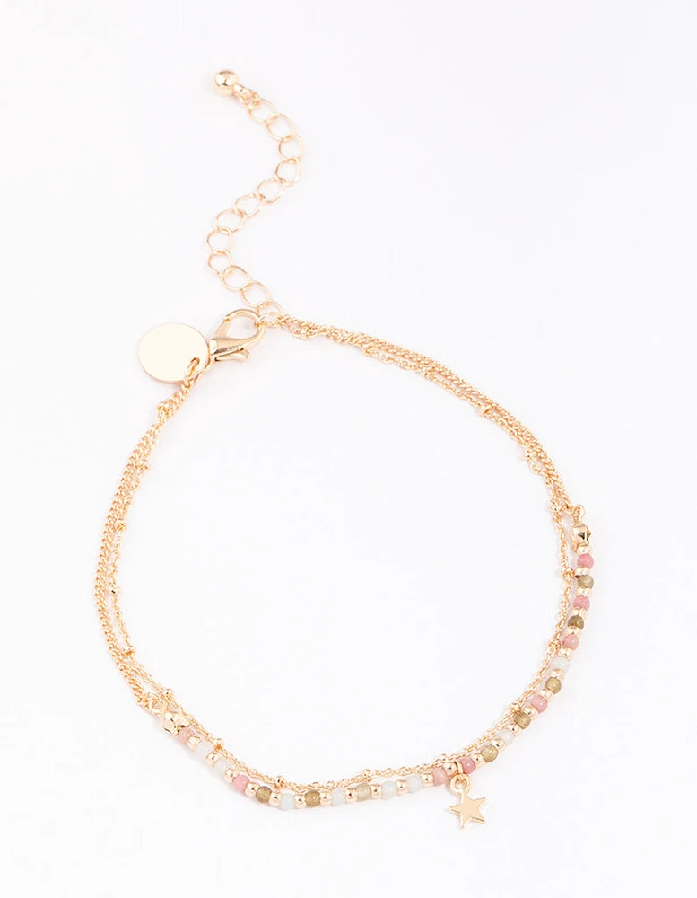 Gold Mixed Semi-Precious Layered Anklet