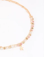 Gold Mixed Semi-Precious Layered Anklet