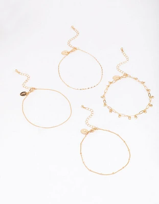 Gold Mixed Chain Anklet 4-Pack