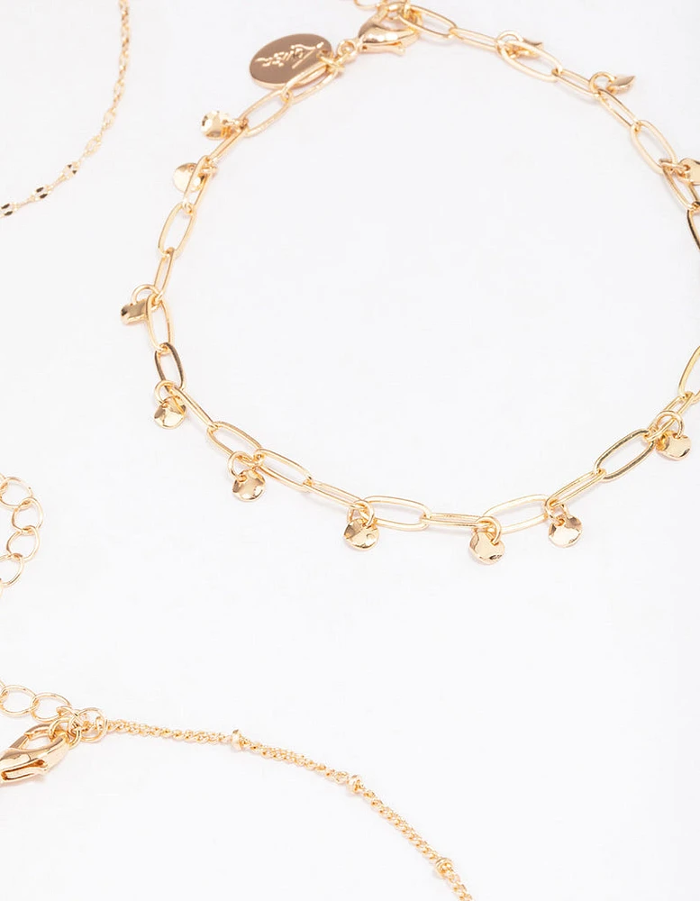 Gold Mixed Chain Anklet 4-Pack