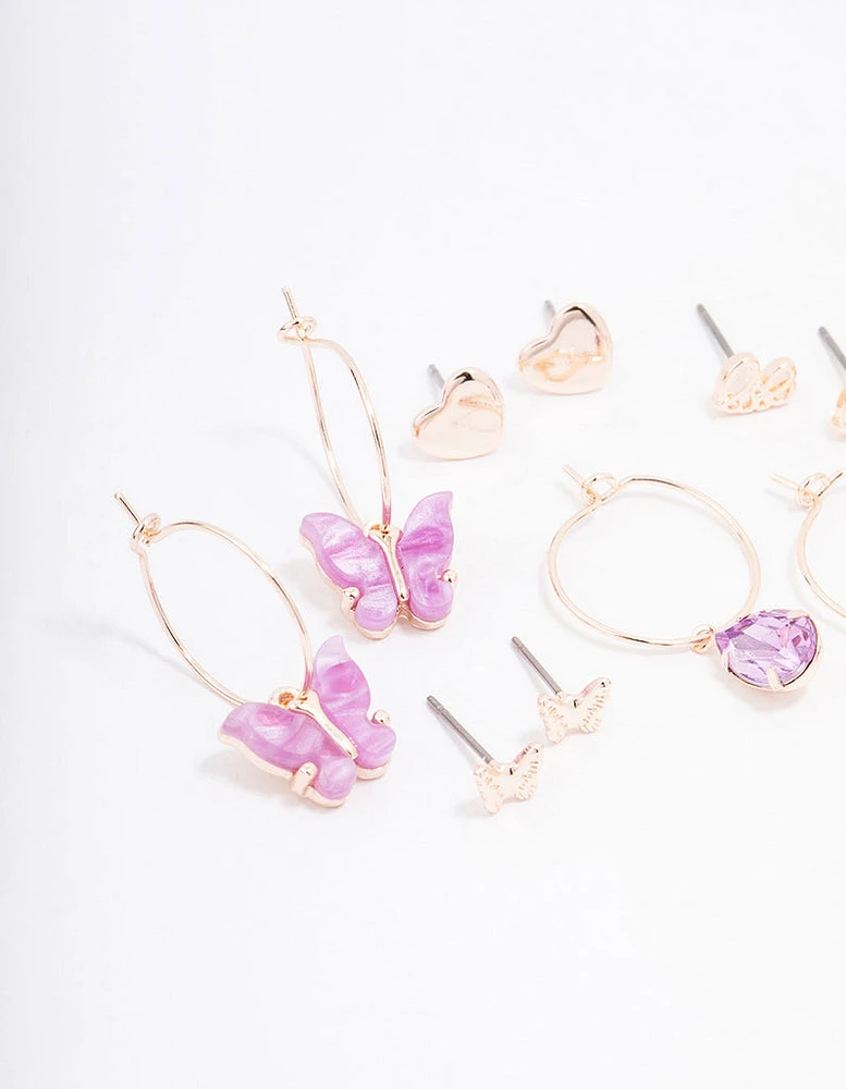 Rose Gold Heart & Butterfly Earring 8-Pack