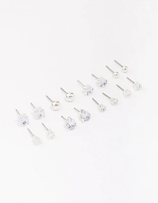 Silver Mixed Diamante Shape Earring 8-Pack
