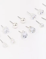 Silver Mixed Diamante Shape Earring 8-Pack