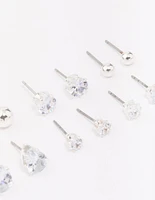 Silver Mixed Diamante Shape Earring 8-Pack