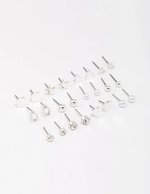 Silver Mixed Stud Earring 12-Pack