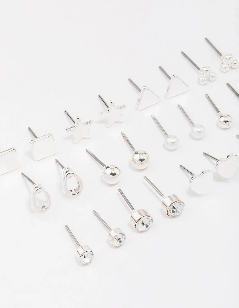 Silver Mixed Stud Earring 12-Pack