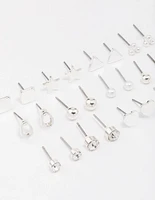 Silver Mixed Stud Earring 12-Pack