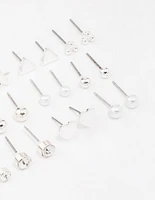 Silver Mixed Stud Earring 12-Pack