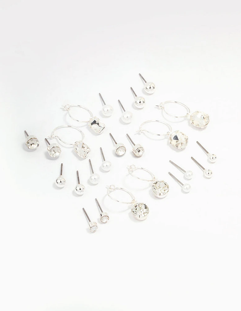 Silver Classic Stud & Hoop Earring 12-Pack